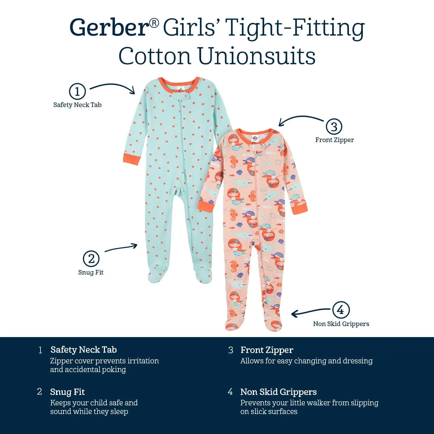 2-Pack Baby & Toddler Girls Mermaid Snug Fit Footed Cotton Pajamas