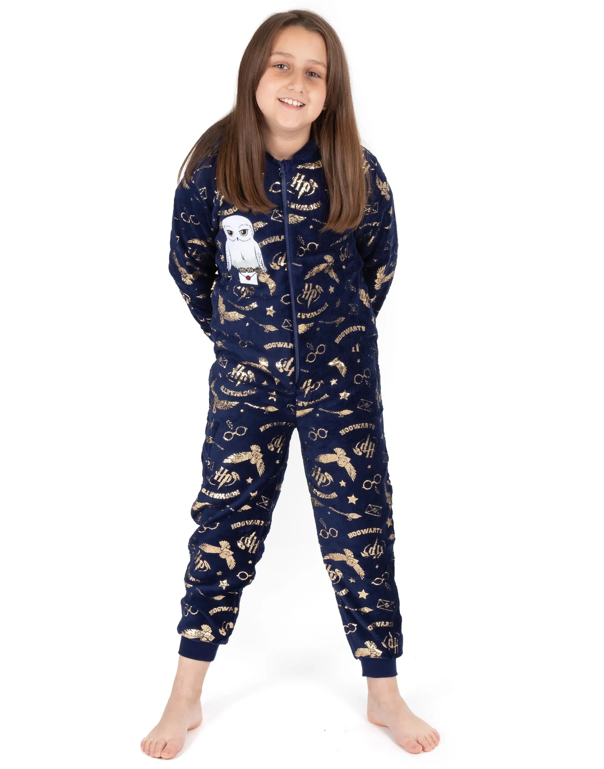 Harry Potter Kids Onesie Hogwarts Hedwig Pyjamas - Navy
