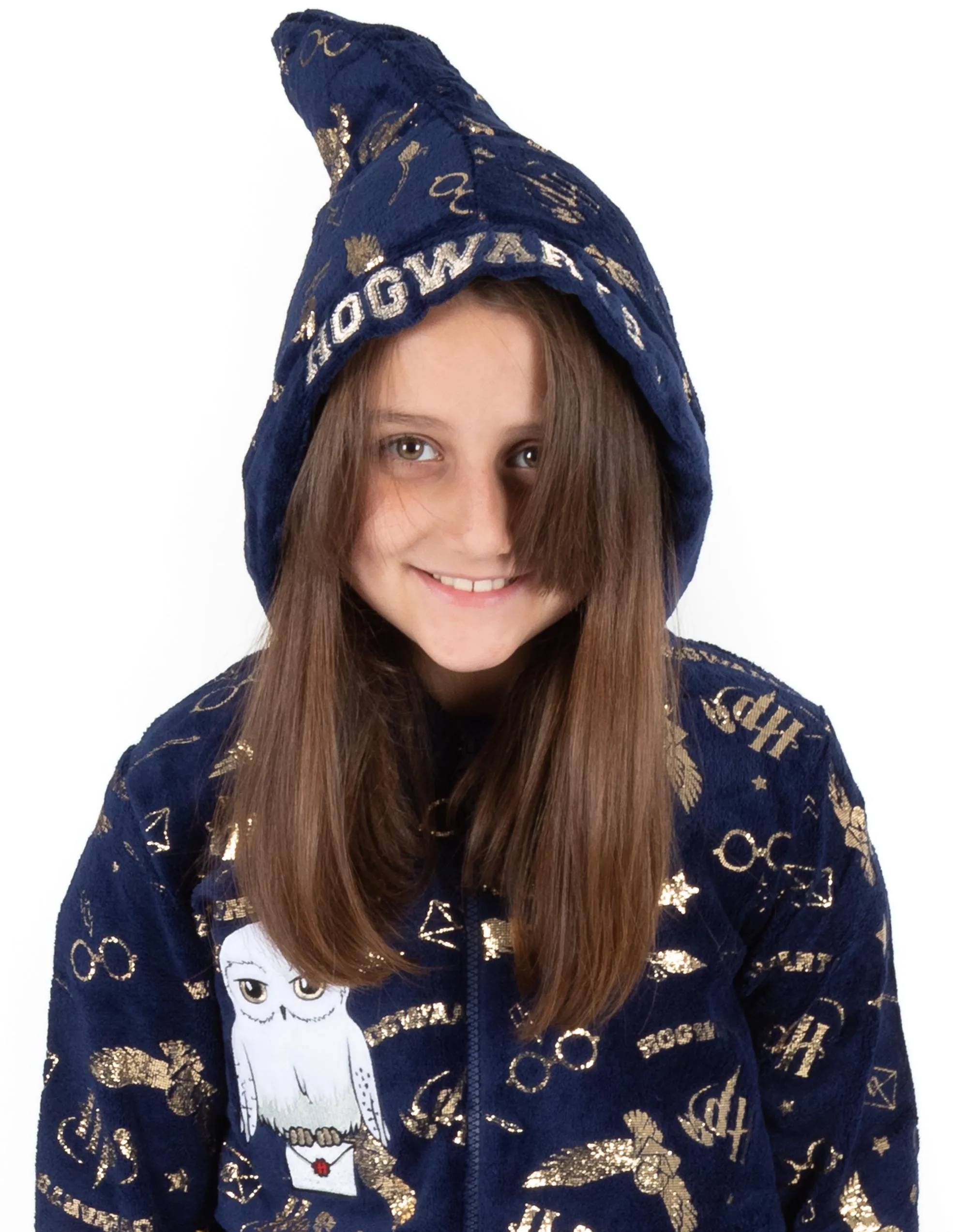 Harry Potter Kids Onesie Hogwarts Hedwig Pyjamas - Navy