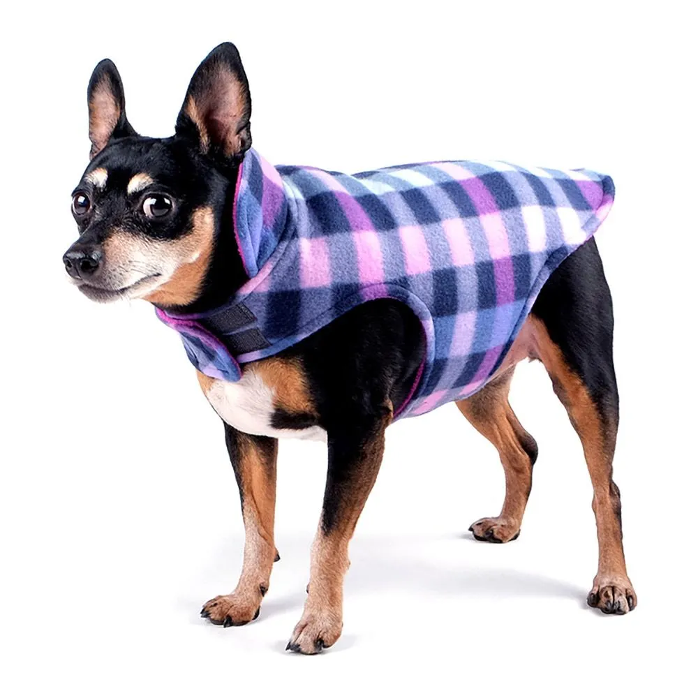Purple Reversible Dog Sweater - The Worthy Dog Purple Check Fargo Fleece Reversible Jacket